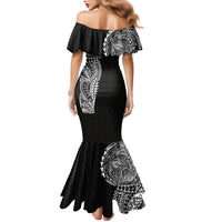 Hawaiian Traditional Tattoos Family Matching Mermaid Dress and Hawaiian Shirt Kakau Tribal Tropical Plant Motif Black Color