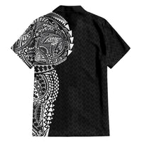 Hawaiian Traditional Tattoos Family Matching Summer Maxi Dress and Hawaiian Shirt Kakau Tribal Tropical Plant Motif Black Color