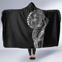 Hawaiian Traditional Tattoos Hooded Blanket Kakau Tribal Tropical Plant Motif Black Color