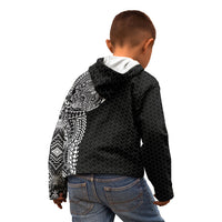 Hawaiian Traditional Tattoos Kid Hoodie Kakau Tribal Tropical Plant Motif Black Color