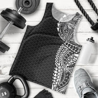 Hawaiian Traditional Tattoos Men Tank Top Kakau Tribal Tropical Plant Motif Black Color