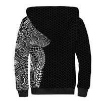 Hawaiian Traditional Tattoos Sherpa Hoodie Kakau Tribal Tropical Plant Motif Black Color