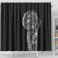 Hawaiian Traditional Tattoos Shower Curtain Kakau Tribal Tropical Plant Motif Black Color