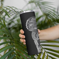 Hawaiian Traditional Tattoos Skinny Tumbler Kakau Tribal Tropical Plant Motif Black Color