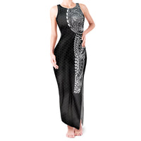Hawaiian Traditional Tattoos Tank Maxi Dress Kakau Tribal Tropical Plant Motif Black Color