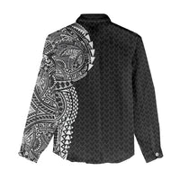 Hawaiian Traditional Tattoos Women Casual Shirt Kakau Tribal Tropical Plant Motif Black Color