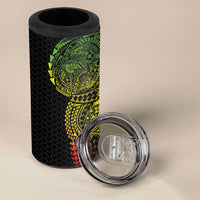 Hawaiian Traditional Tattoos 4 in 1 Can Cooler Tumbler Kakau Tribal Tropical Plant Motif Kanaka Maoli Flag Color Inspired