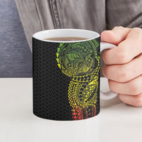 Hawaiian Traditional Tattoos Ceramic Mug Kakau Tribal Tropical Plant Motif Kanaka Maoli Flag Color Inspired