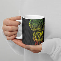 Hawaiian Traditional Tattoos Ceramic Mug Kakau Tribal Tropical Plant Motif Kanaka Maoli Flag Color Inspired
