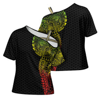Hawaiian Traditional Tattoos Cross Shoulder Shirt Kakau Tribal Tropical Plant Motif Kanaka Maoli Flag Color Inspired