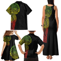 Hawaiian Traditional Tattoos Family Matching Tank Maxi Dress and Hawaiian Shirt Kakau Tribal Tropical Plant Motif Kanaka Maoli Flag Color Inspired