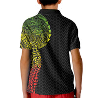 Hawaiian Traditional Tattoos Kid Polo Shirt Kakau Tribal Tropical Plant Motif Kanaka Maoli Flag Color Inspired