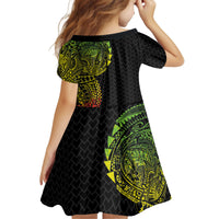 Hawaiian Traditional Tattoos Kid Short Sleeve Dress Kakau Tribal Tropical Plant Motif Kanaka Maoli Flag Color Inspired