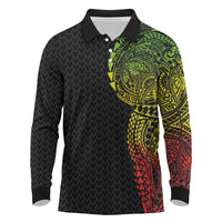 Hawaiian Traditional Tattoos Long Sleeve Polo Shirt Kakau Tribal Tropical Plant Motif Kanaka Maoli Flag Color Inspired