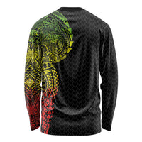 Hawaiian Traditional Tattoos Long Sleeve Shirt Kakau Tribal Tropical Plant Motif Kanaka Maoli Flag Color Inspired