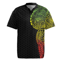 Hawaiian Traditional Tattoos Rugby Jersey Kakau Tribal Tropical Plant Motif Kanaka Maoli Flag Color Inspired