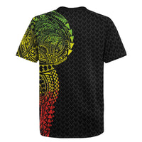 Hawaiian Traditional Tattoos Rugby Jersey Kakau Tribal Tropical Plant Motif Kanaka Maoli Flag Color Inspired