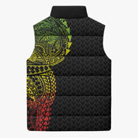 Hawaiian Traditional Tattoos Sleeveless Puffer Jacket Kakau Tribal Tropical Plant Motif Kanaka Maoli Flag Color Inspired