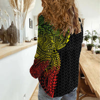 Hawaiian Traditional Tattoos Women Casual Shirt Kakau Tribal Tropical Plant Motif Kanaka Maoli Flag Color Inspired
