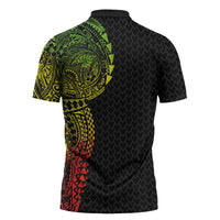 Hawaiian Traditional Tattoos Zipper Polo Shirt Kakau Tribal Tropical Plant Motif Kanaka Maoli Flag Color Inspired