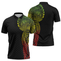 Hawaiian Traditional Tattoos Zipper Polo Shirt Kakau Tribal Tropical Plant Motif Kanaka Maoli Flag Color Inspired