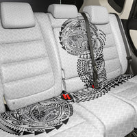 Hawaiian Traditional Tattoos Back Car Seat Cover Kakau Tribal Tropical Plant Motif White Color
