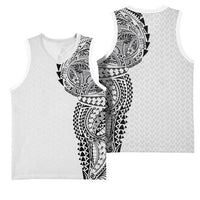 Hawaiian Traditional Tattoos Basketball Jersey Kakau Tribal Tropical Plant Motif White Color