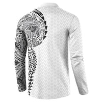 Hawaiian Traditional Tattoos Button Sweatshirt Kakau Tribal Tropical Plant Motif White Color LT03 - Polynesian Pride