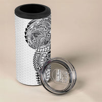 Hawaiian Traditional Tattoos 4 in 1 Can Cooler Tumbler Kakau Tribal Tropical Plant Motif White Color