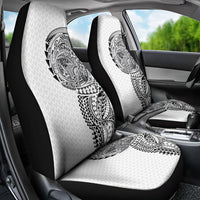 Hawaiian Traditional Tattoos Car Seat Cover Kakau Tribal Tropical Plant Motif White Color
