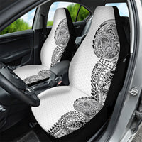 Hawaiian Traditional Tattoos Car Seat Cover Kakau Tribal Tropical Plant Motif White Color