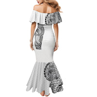 Hawaiian Traditional Tattoos Family Matching Mermaid Dress and Hawaiian Shirt Kakau Tribal Tropical Plant Motif White Color