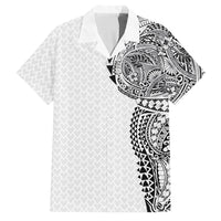 Hawaiian Traditional Tattoos Family Matching Off Shoulder Maxi Dress and Hawaiian Shirt Kakau Tribal Tropical Plant Motif White Color