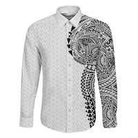 Hawaiian Traditional Tattoos Family Matching Summer Maxi Dress and Hawaiian Shirt Kakau Tribal Tropical Plant Motif White Color