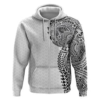 Hawaiian Traditional Tattoos Hoodie Kakau Tribal Tropical Plant Motif White Color
