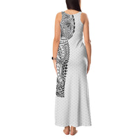 Hawaiian Traditional Tattoos Tank Maxi Dress Kakau Tribal Tropical Plant Motif White Color