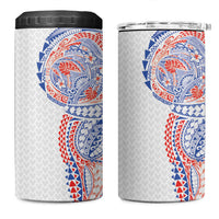 Hawaiian Traditional Tattoos 4 in 1 Can Cooler Tumbler Kakau Tribal Tropical Plant Motif Hawaii Flag Color Inspired