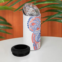 Hawaiian Traditional Tattoos 4 in 1 Can Cooler Tumbler Kakau Tribal Tropical Plant Motif Hawaii Flag Color Inspired