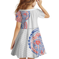 Hawaiian Traditional Tattoos Family Matching Off Shoulder Short Dress and Hawaiian Shirt Kakau Tribal Tropical Plant Motif Hawaii Flag Color Inspired