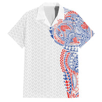 Hawaiian Traditional Tattoos Family Matching Short Sleeve Bodycon Dress and Hawaiian Shirt Kakau Tribal Tropical Plant Motif Hawaii Flag Color Inspired