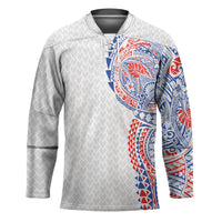 Hawaiian Traditional Tattoos Hockey Jersey Kakau Tribal Tropical Plant Motif Hawaii Flag Color Inspired
