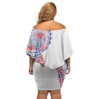 Hawaiian Traditional Tattoos Off Shoulder Short Dress Kakau Tribal Tropical Plant Motif Hawaii Flag Color Inspired