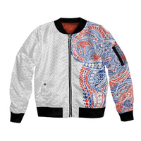 Hawaiian Traditional Tattoos Sleeve Zip Bomber Jacket Kakau Tribal Tropical Plant Motif Hawaii Flag Color Inspired