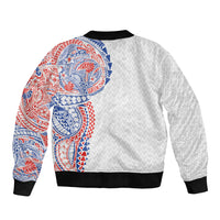 Hawaiian Traditional Tattoos Sleeve Zip Bomber Jacket Kakau Tribal Tropical Plant Motif Hawaii Flag Color Inspired
