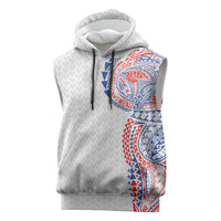 Hawaiian Traditional Tattoos Sleeveless Hoodie Kakau Tribal Tropical Plant Motif Hawaii Flag Color Inspired