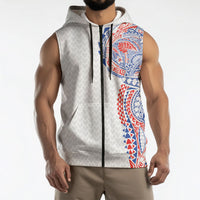 Hawaiian Traditional Tattoos Sleeveless Zip Hoodie Kakau Tribal Tropical Plant Motif Hawaii Flag Color Inspired