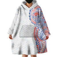 Hawaiian Traditional Tattoos Wearable Blanket Hoodie Kakau Tribal Tropical Plant Motif Hawaii Flag Color Inspired
