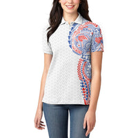 Hawaiian Traditional Tattoos Women Polo Shirt Kakau Tribal Tropical Plant Motif Hawaii Flag Color Inspired