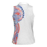 Hawaiian Traditional Tattoos Women Sleeveless Polo Shirt Kakau Tribal Tropical Plant Motif Hawaii Flag Color Inspired