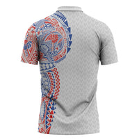 Hawaiian Traditional Tattoos Zipper Polo Shirt Kakau Tribal Tropical Plant Motif Hawaii Flag Color Inspired